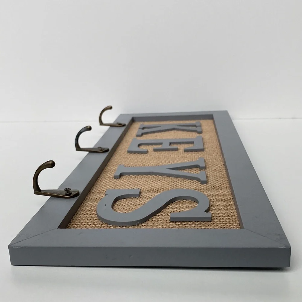 Decorative Gray Key Sign with Hooks